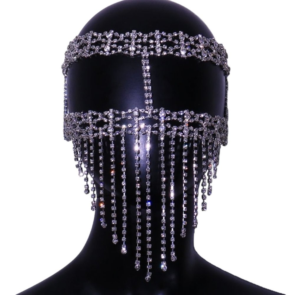 Rhinestone Crystal Tassel Mask Women Face Jewelry Halloween Accessories - Picture 3 of 6